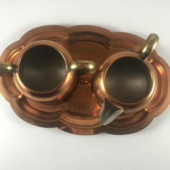 Vintage Copper and Brass Cream Sugar & Tray Set - Coppercraft Guild - Picture 10 of 10